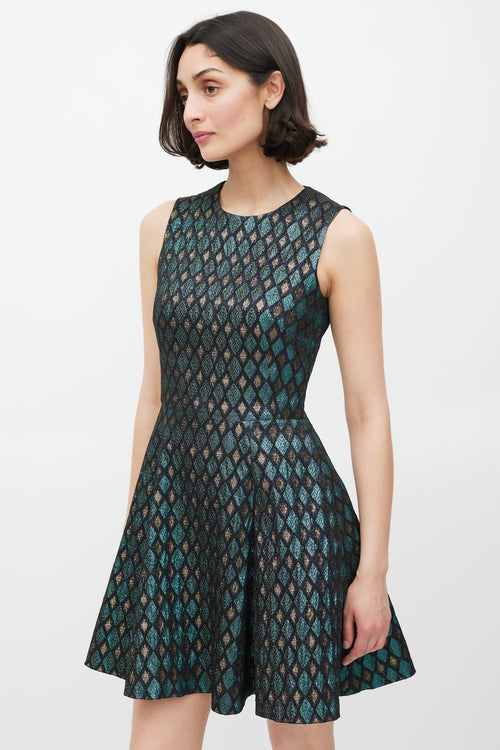 Dolce & Gabbana Black Blue & Gold Jacquard Diamond Dress