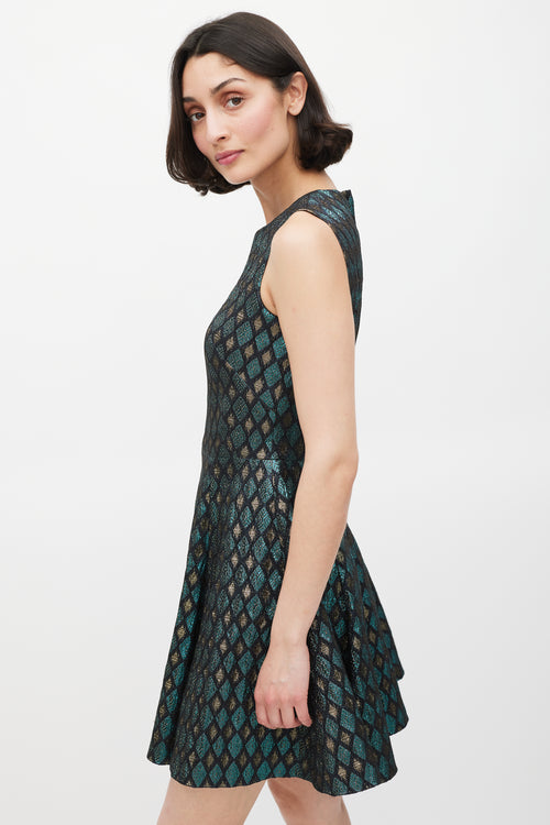 Dolce & Gabbana Black Blue & Gold Jacquard Diamond Dress