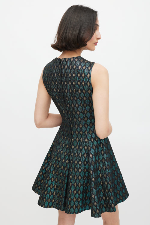 Dolce & Gabbana Black Blue & Gold Jacquard Diamond Dress