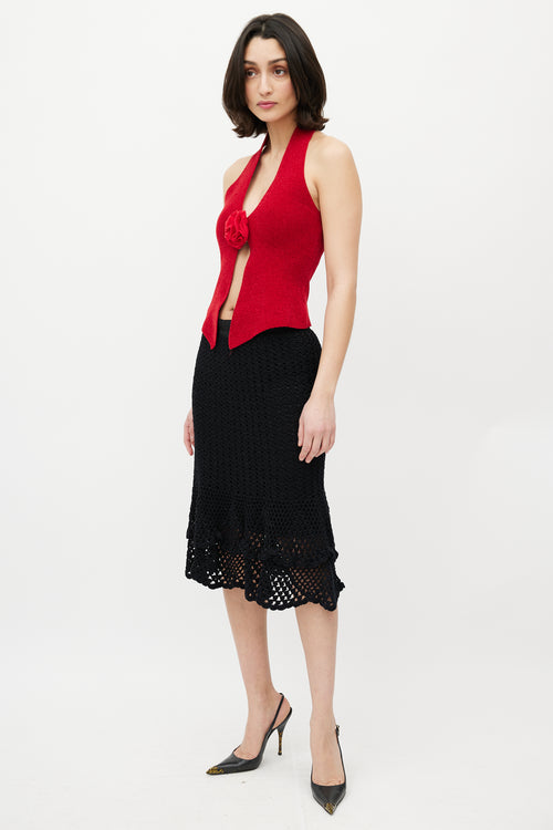Dolce & Gabbana Black Crochet & Silk Slip Skirt
