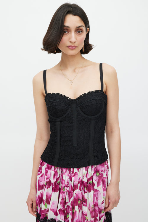 Dolce & Gabbana Black Floral Lace Bustier Top
