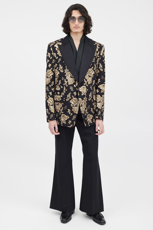 Dolce & Gabbana Black & Gold Floral Brocade Blazer