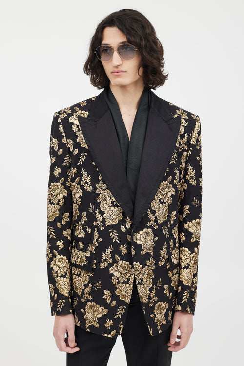 Dolce & Gabbana Black & Gold Floral Brocade Blazer