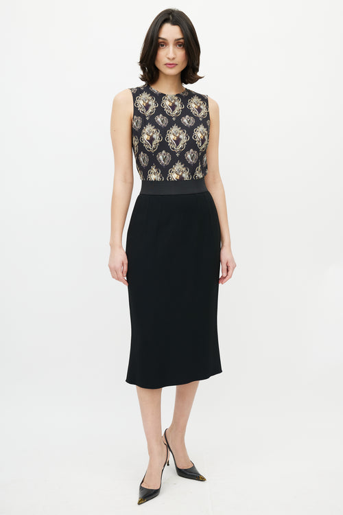 Dolce & Gabbana Black & Gold Heart Crest Sleeveless Blouse