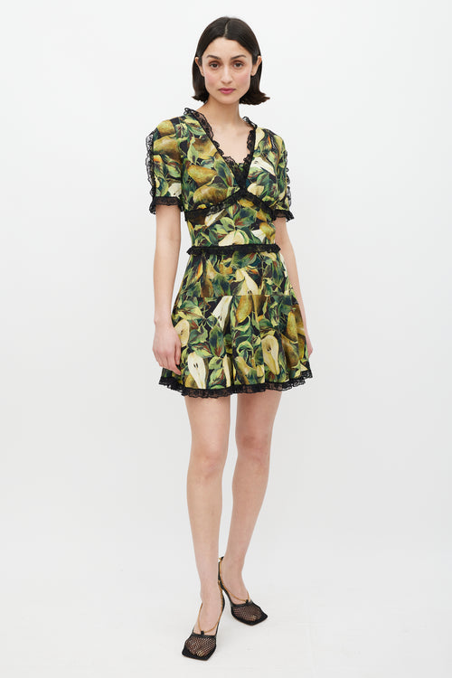 Dolce & Gabbana Black & Green Cady Pear Lace Dress