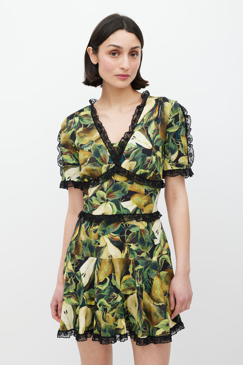 Dolce & Gabbana Black & Green Cady Pear Lace Dress
