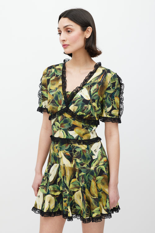 Dolce & Gabbana Black & Green Cady Pear Lace Dress