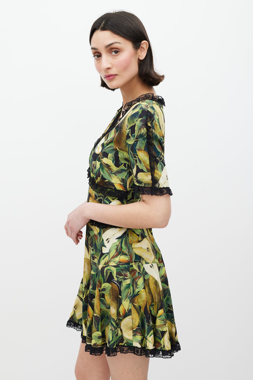 Dolce & Gabbana Black & Green Cady Pear Lace Dress