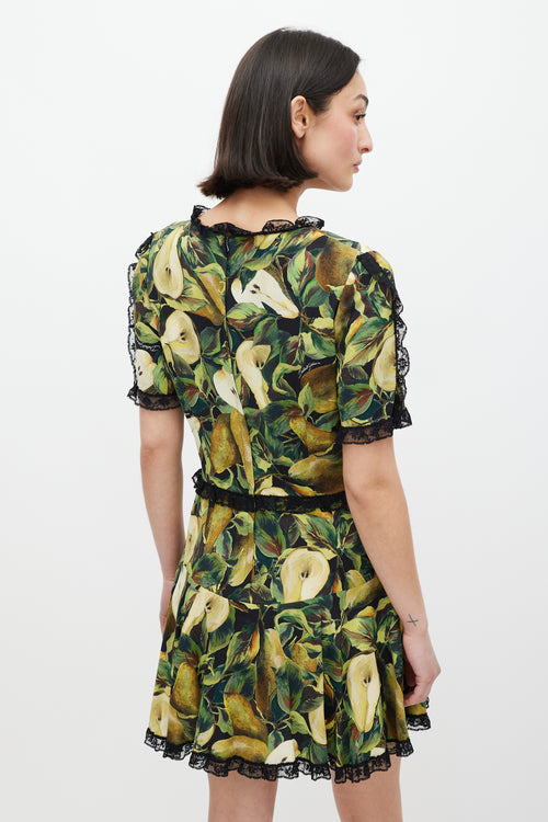 Dolce & Gabbana Black & Green Cady Pear Lace Dress