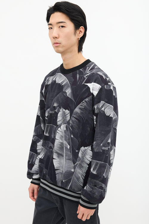 Dolce & Gabbana Black & Grey Foliage Graphic Crewneck