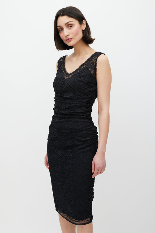 Dolce & Gabbana Black Lace Gathered Dress