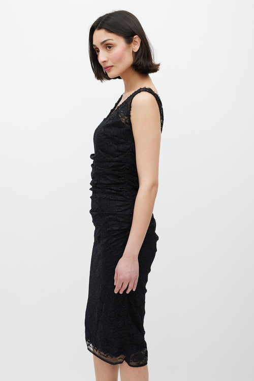 Dolce & Gabbana Black Lace Gathered Dress