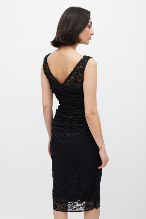 Dolce & Gabbana Black Lace Gathered Dress