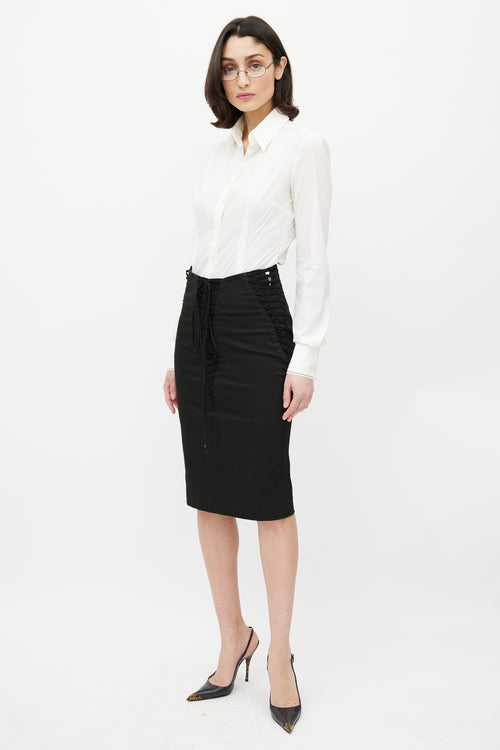Dolce & Gabbana Black Lace Up Pencil Midi Skirt