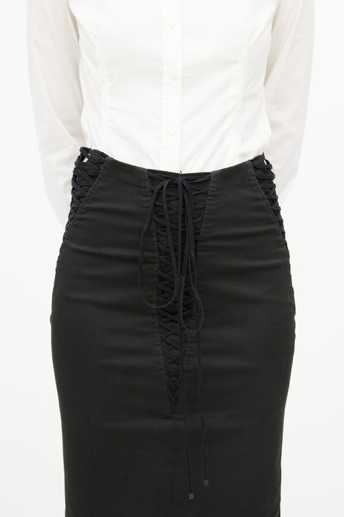 Dolce & Gabbana Black Lace Up Pencil Midi Skirt
