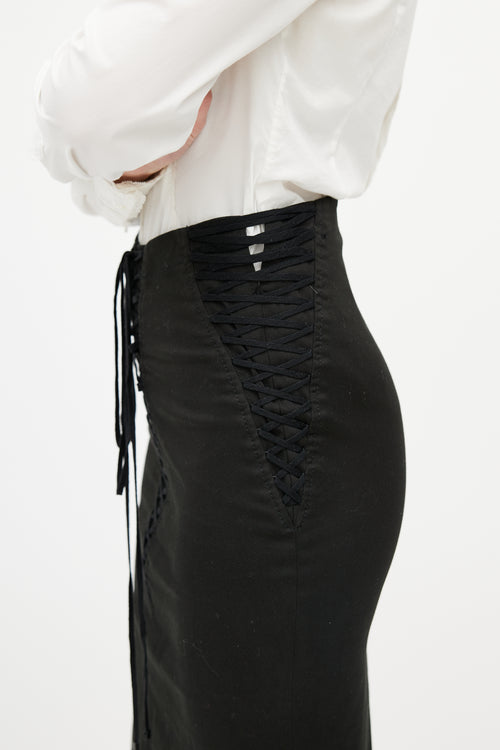 Dolce & Gabbana Black Lace Up Pencil Midi Skirt
