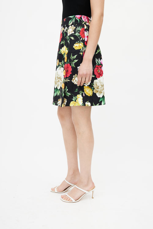 Dolce & Gabbana Black & Multi Floral Buttoned Skirt