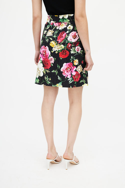 Dolce & Gabbana Black & Multi Floral Buttoned Skirt
