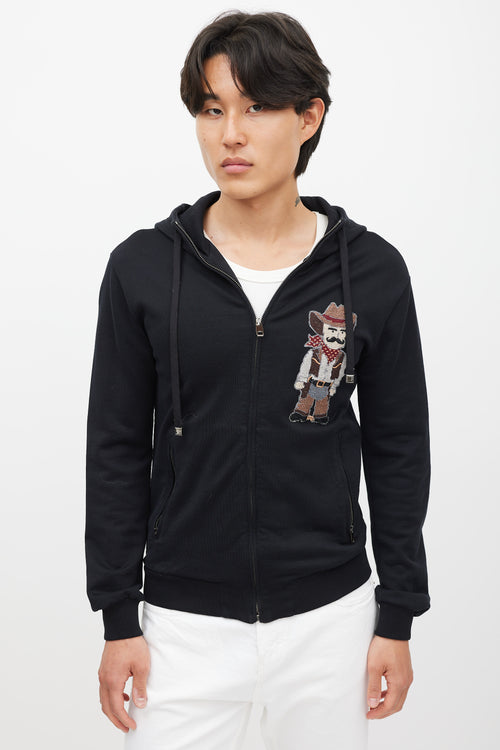 Dolce & Gabbana Black & Multicolour Cowboy Embroidered Hoodie