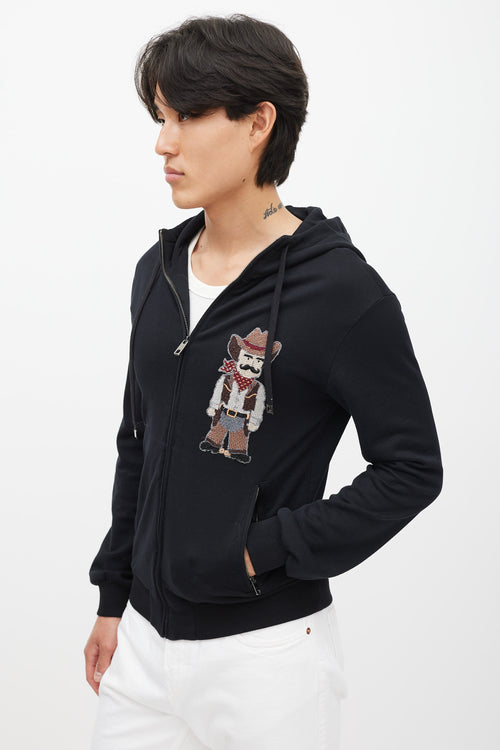 Dolce & Gabbana Black & Multicolour Cowboy Embroidered Hoodie
