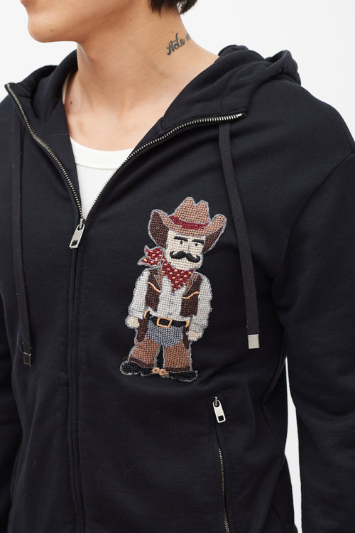 Dolce & Gabbana Black & Multicolour Cowboy Embroidered Hoodie