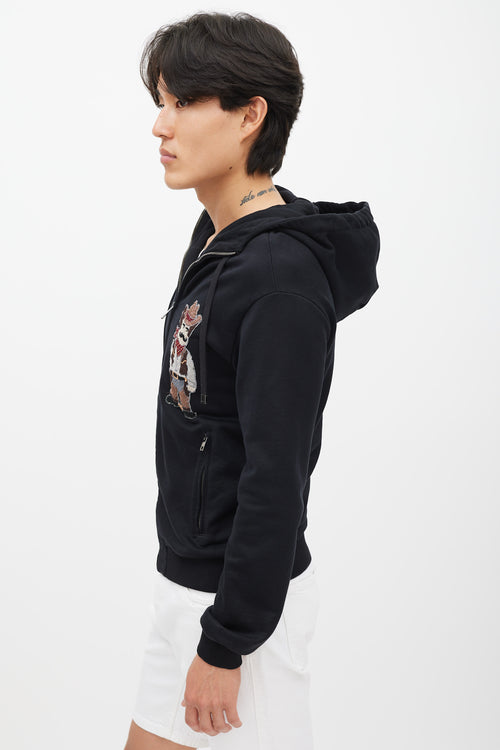 Dolce & Gabbana Black & Multicolour Cowboy Embroidered Hoodie