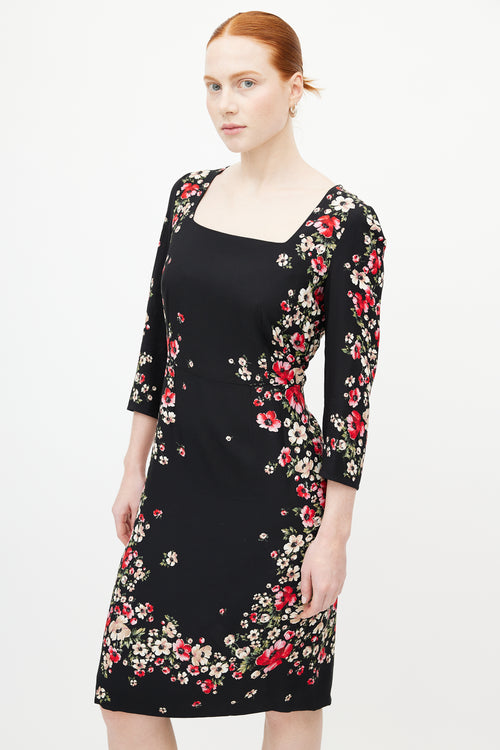 Dolce & Gabbana Black & Multicolour Floral Midi Dress
