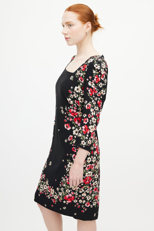 Dolce & Gabbana Black & Multicolour Floral Midi Dress