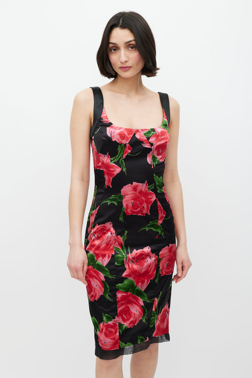Dolce & Gabbana Black & Multicolour Floral Panelled Dress