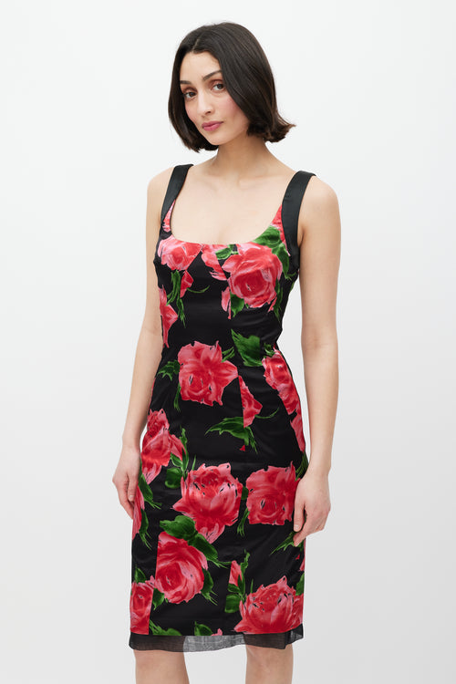 Dolce & Gabbana Black & Multicolour Floral Panelled Dress
