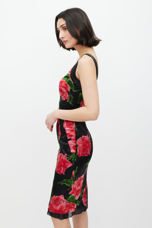 Dolce & Gabbana Black & Multicolour Floral Panelled Dress