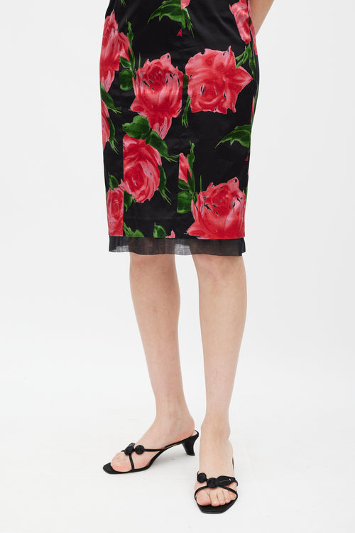 Dolce & Gabbana Black & Multicolour Floral Panelled Dress