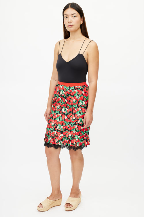 Dolce & Gabbana Black & Multicolour Strawberry Silk Skirt