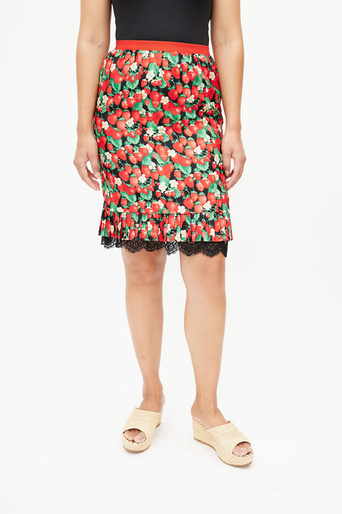 Dolce & Gabbana Black & Multicolour Strawberry Silk Skirt