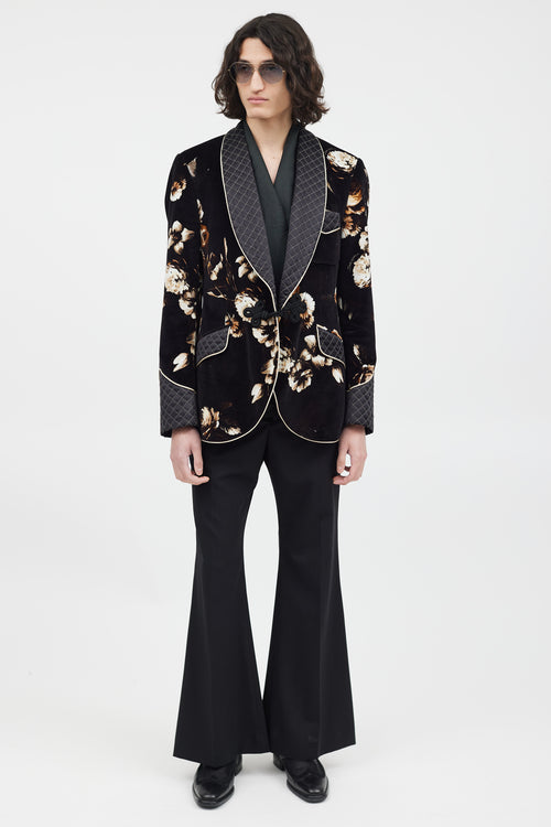 Dolce & Gabbana Black & Multicolour Velour Floral Blazer