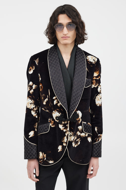 Dolce & Gabbana Black & Multicolour Velour Floral Blazer