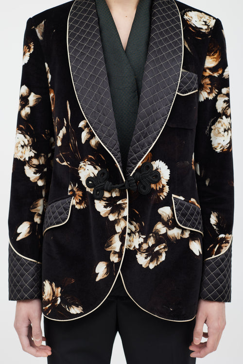 Dolce & Gabbana Black & Multicolour Velour Floral Blazer