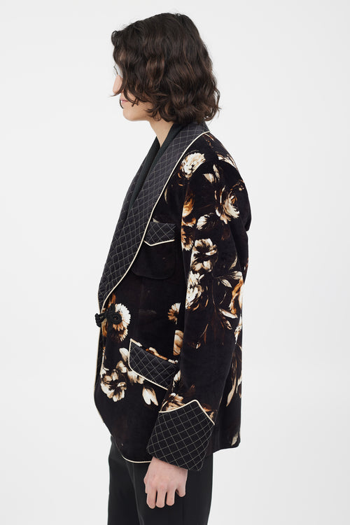 Dolce & Gabbana Black & Multicolour Velour Floral Blazer