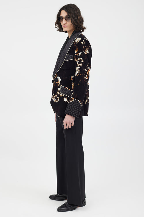 Dolce & Gabbana Black & Multicolour Velour Floral Blazer