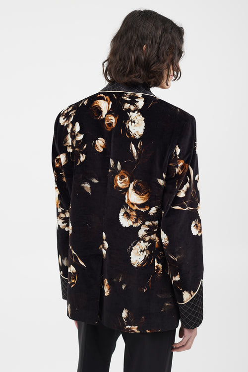Dolce & Gabbana Black & Multicolour Velour Floral Blazer