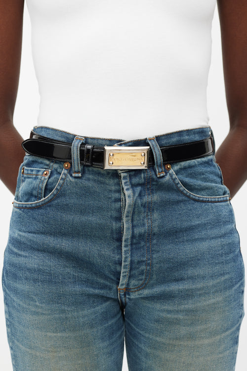 Dolce & Gabbana Black Patent Leather Plate Buckle Belt