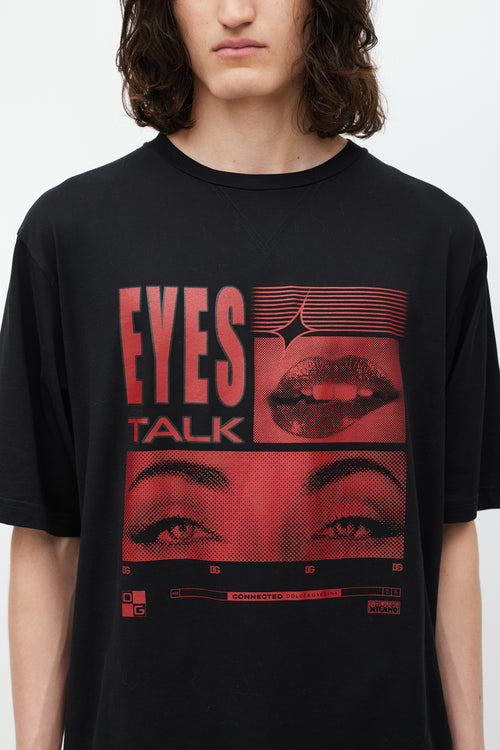 Dolce & Gabbana Black & Red Eyes Talk Logo T-Shirt
