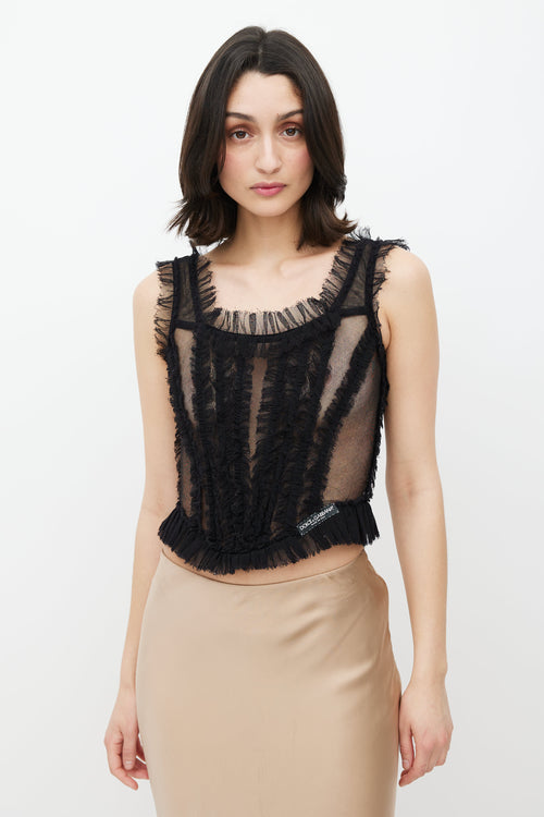 Dolce & Gabbana Black Ruffled Mesh Corset