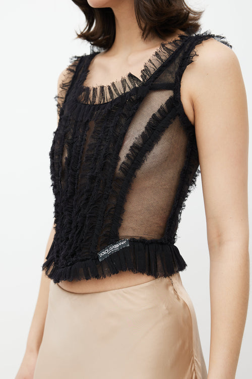 Dolce & Gabbana Black Ruffled Mesh Corset