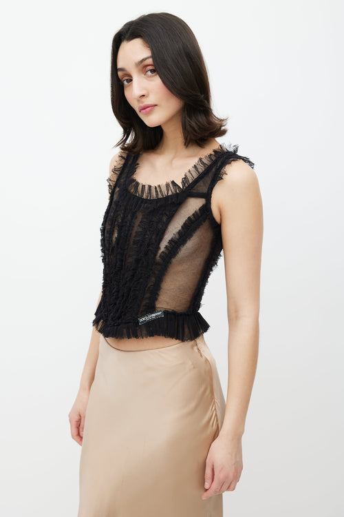 Dolce & Gabbana Black Ruffled Mesh Corset