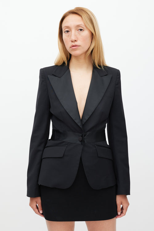 Dolce & Gabbana Black Satin Panel Two Pocket Blazer