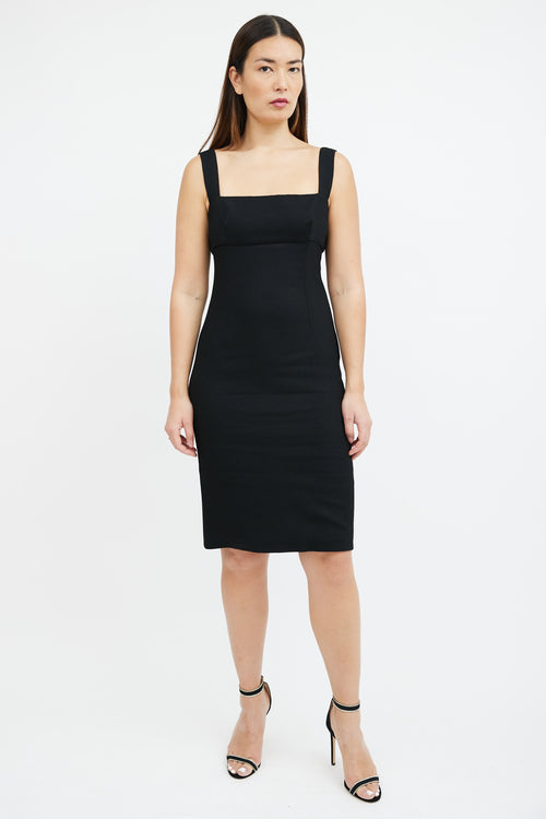Dolce & Gabbana Black Textured Wool Midi Dress
