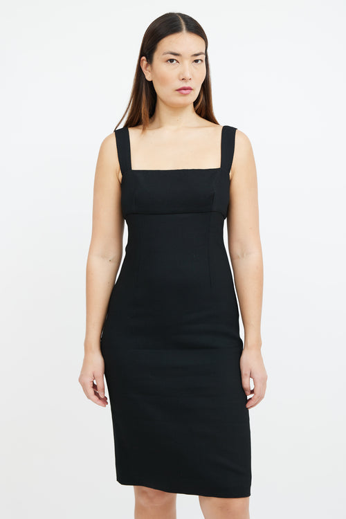 Dolce & Gabbana Black Textured Wool Midi Dress