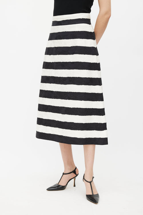 Dolce & Gabbana Black & White Floral Jacquard Striped Skirt