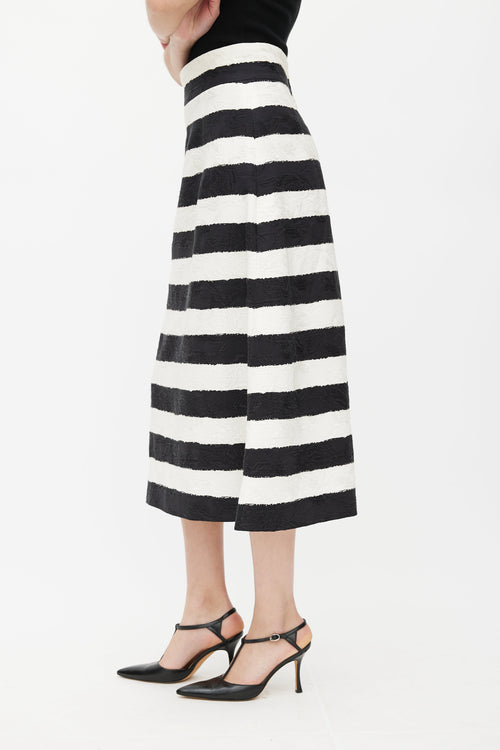 Dolce & Gabbana Black & White Floral Jacquard Striped Skirt